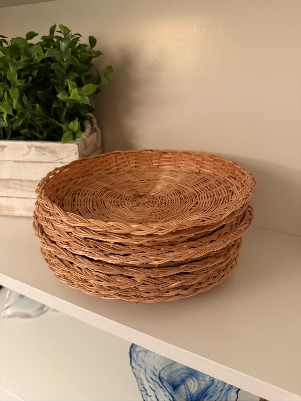 Vintage Wicker Plate Holders  Set of 8. Boho Wall Baskets  Farmhouse
